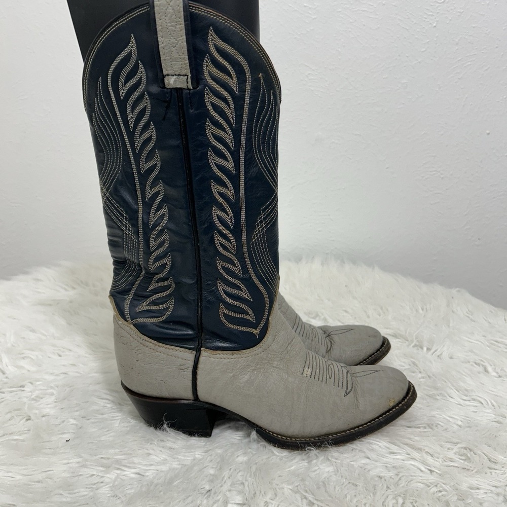 VTG Tony Lama‎ 8056 Black Label Gray Blue Antelope Western Cowboy Boots Size 6C